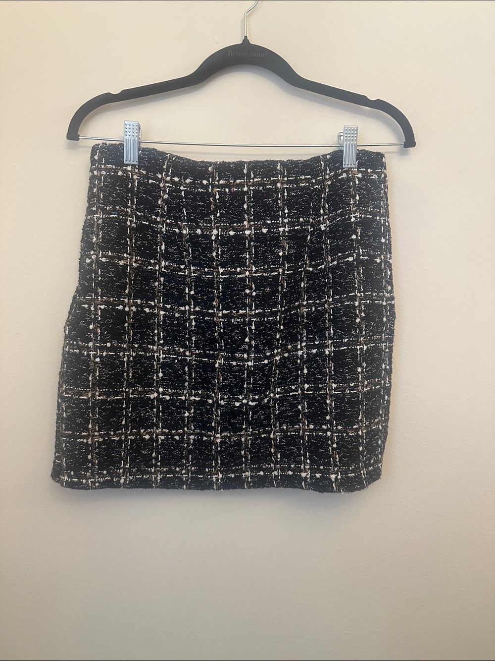 Francesca's Collections Black and White Windowpane Tweed Mini Skirt Sparkle Sz S - Picture 3 of 3